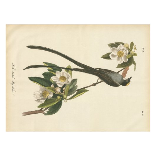 Vintage Kunst-Magnolien-BlumenvogelFlycatcher Tischdecke (Vorderseite (Horizontal))