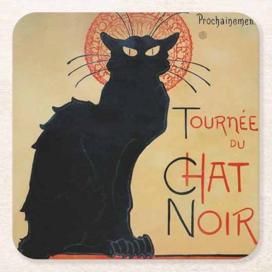 Vintage Kunst Nouveau schwarze Katze Rechteckiger Pappuntersetzer (Vorderseite)
