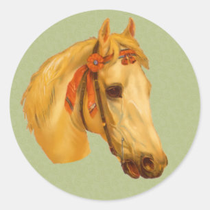 Vintage-Kunst Palomino-Pferdekopf-Zeichnung Runder Aufkleber
