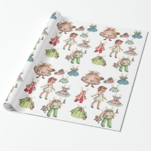 Vintage-Kunst-Papierpuppe. Süße Papierpuppe. Geschenkpapier