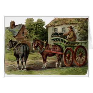 Vintage Kunst - Pferdegezogener Kohlenwagen,