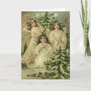 Vintage-Kunst Russische Weihnachtsengel Feiertagskarte