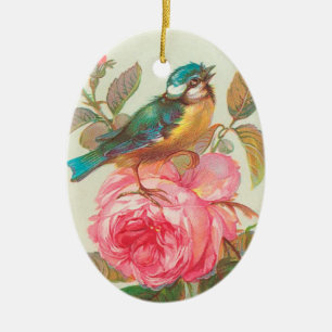 Vintage-Kunst Vogel und Rose Keramikornament