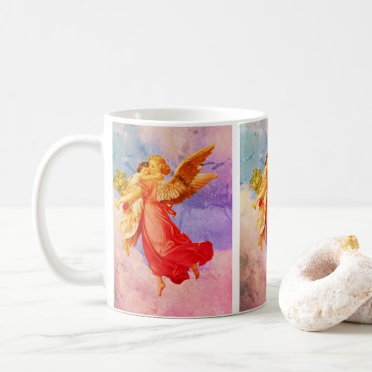 Vintage Kunst von Angel und Kind Kaffeetasse (Mit Donut)