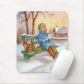 Vintage Kunst von Dame und Eichhörnchen Mousepad (Mit Mouse)