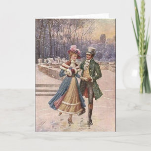Vintage Kunst Weihnachten Eislaufen
