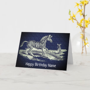 Vintage Kunst Zebra und Foal Nature Geburtstag Karte