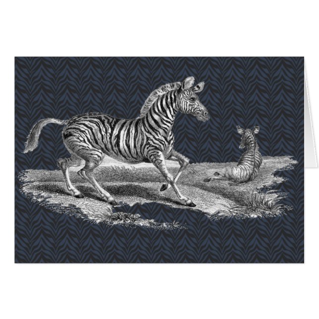 Vintage Kunst-Zebra-und Fohlen-Tier-Karte (Vorderseite (Horizontal))