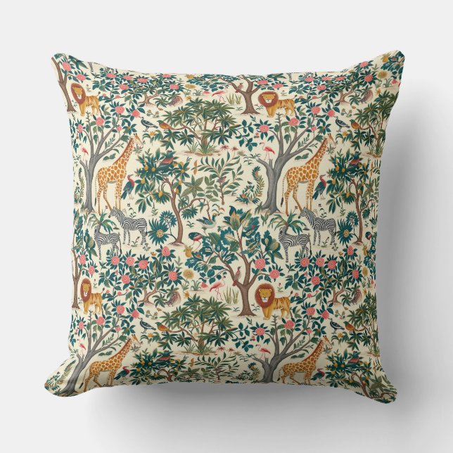 Vintage Kunst, Zebras-Giraffen, Flamingo, Vögel, l Kissen (Vorderseite)