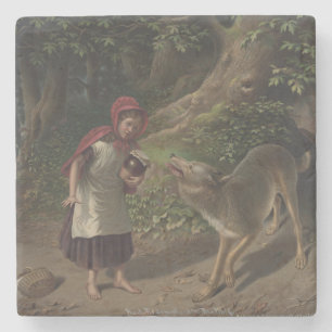 Vintage-Kunst zum Märchen Rotkäppchen Steinuntersetzer