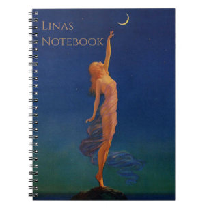 Vintage-Kunstdruck, "Nach dem Mond greifen" Retro Notizblock