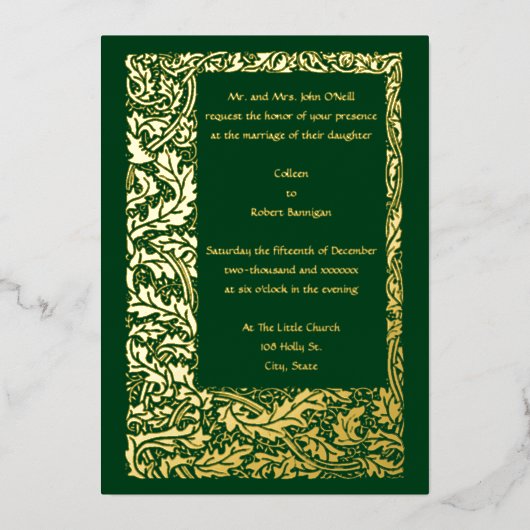 Vintage Kunsthandwerkskunst und Foliage Border Wed Folieneinladung (Vorderseite)