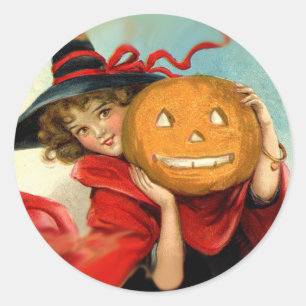 Vintage Kunsthexen und Pumpkin - Halloween-Geschen Runder Aufkleber
