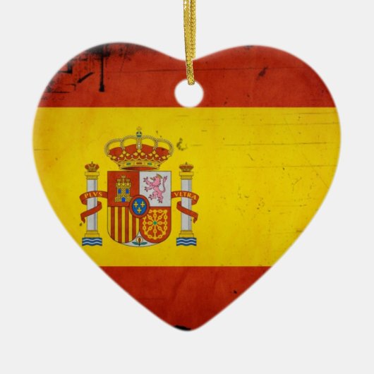 Vintage künstlerische Grunge-Spanien-Flagge Keramikornament (Vorne)