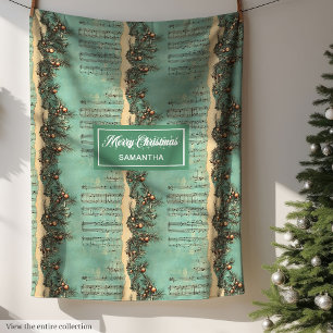 Vintage künstlerische Weihnachtslieder Pastellgrün Fleecedecke