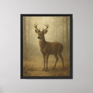 Vintage Kunstmalerei eines Hirsches im Wald Leinwanddruck