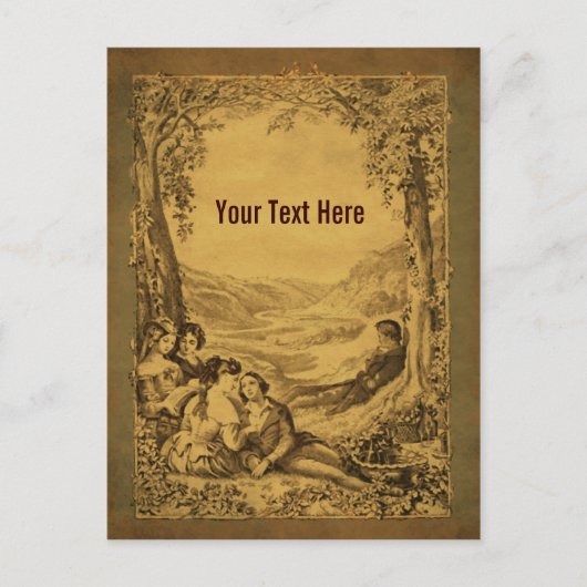 Vintage Kunstpaare Picnic - individuell anpassbare Postkarte (Vorderseite)