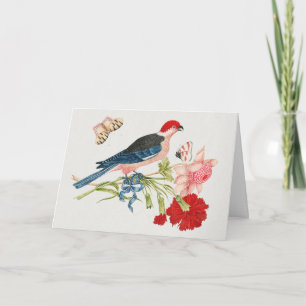 Vintage-Kunstposterdruck rosa Vogel Schmetterling Feiertagskarte