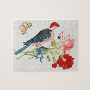 Vintage-Kunstposterdruck rosa Vogel Schmetterling Puzzle