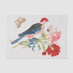 Vintage-Kunstposterdruck rosa Vogel Schmetterling Seidenpapier