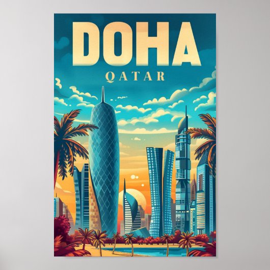 Vintage Kunstreise Doha Katar - Illustration Poster (Vorne)