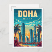 Vintage Kunstreise Doha Katar - Illustration Postkarte (Vorne/Hinten)