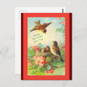 Vintage Kunstvögel und Blume, Hallo, gute Wünsche Postkarte (Vorne/Hinten)