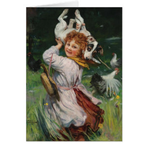 Vintage-Kunstwerk - Terrierhund und die Hühner,