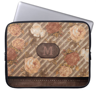 Vintage Kupfer-Rose   Rustikale florale Monogramm Laptopschutzhülle