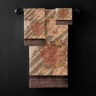 Vintage Kupfer-Rose Rustikales Imitat Leder Badhandtuch Set