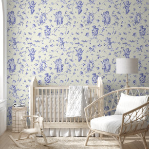 Vintage Kupiden Engel Floral Baby Blue Toile Tapete