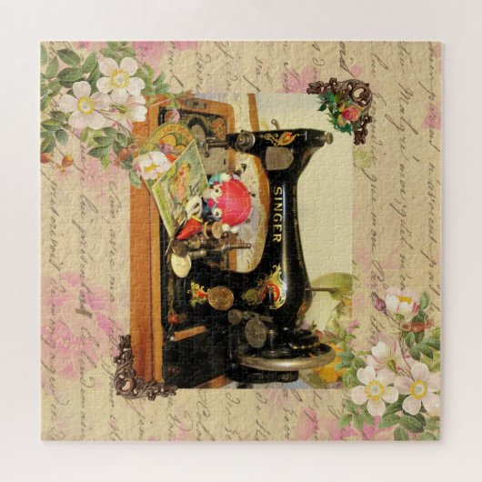 Vintage Kurbel-Nähmaschine und -funktionen Puzzle (Horizontal)
