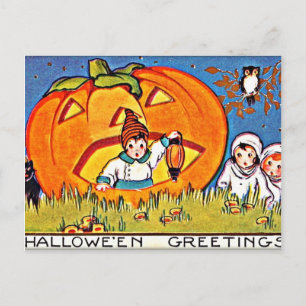 Vintage-Kürbis-Halloween-Grüße Postkarte