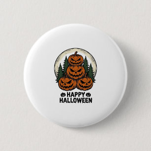 Vintage-Kürbis-Halloween-Jack-O-Lantern-Wald-Shirt Button