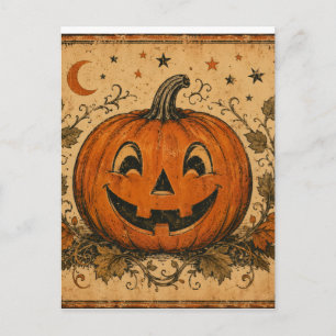 Vintage-Kürbis-Halloween-Wurfkissen Postkarte