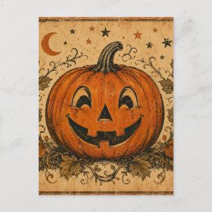 Vintage-Kürbis-Halloween-Wurfkissen Postkarte