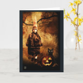 Vintage Kürbis-Hexe-Halloween-Karte Karte (Gelbe Blume)