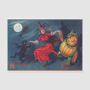 Vintage-Kürbis-Hexe-schwarze-Katze-Party-Taschentü Seidenpapier