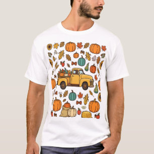 Vintage-Kürbis-LKW-Herbstmuster T-Shirt