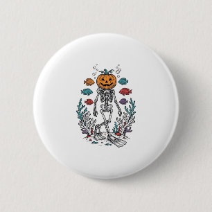 Vintage-Kürbis-Skelett-Taucher-Halloween-Fisch-Des Button