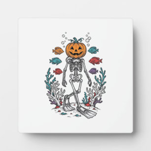 Vintage-Kürbis-Skelett-Taucher-Halloween-Fisch-Des Fotoplatte