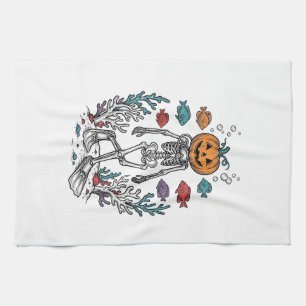 Vintage-Kürbis-Skelett-Taucher-Halloween-Fisch-Des Geschirrtuch