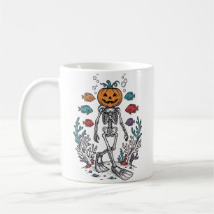 Vintage-Kürbis-Skelett-Taucher-Halloween-Fisch-Des Kaffeetasse