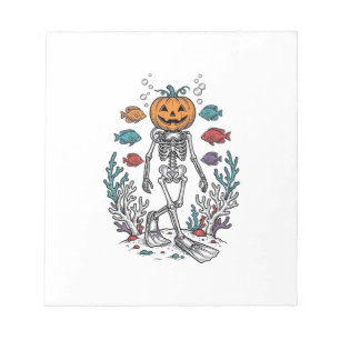 Vintage-Kürbis-Skelett-Taucher-Halloween-Fisch-Des Notizblock