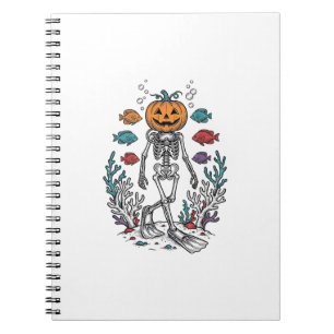 Vintage-Kürbis-Skelett-Taucher-Halloween-Fisch-Des Notizblock
