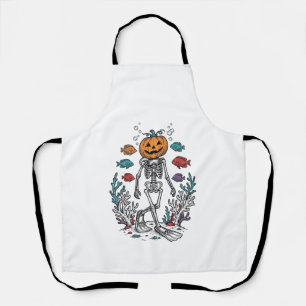 Vintage-Kürbis-Skelett-Taucher-Halloween-Fisch-Des Schürze