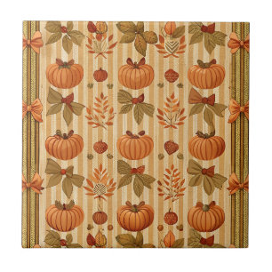 Vintage-Kürbis-und-Schleife-Herbstmuster Fliese