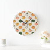 Vintage Kürbisernte, Nahtloses Muster. Große Wanduhr (Zuhause)