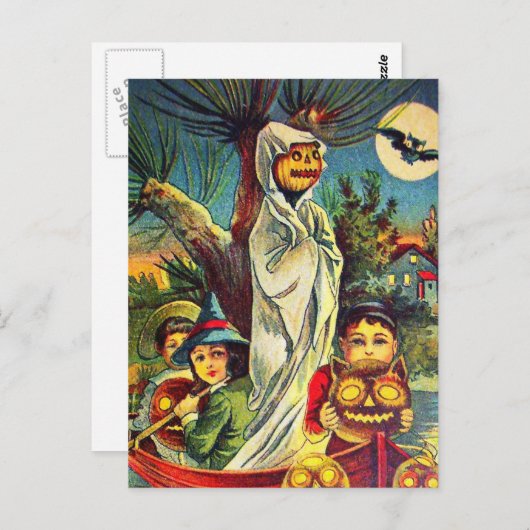 Vintage Kürbisfledermaus Halloween Postkarte (Vorne/Hinten)