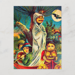 Vintage Kürbisfledermaus Halloween Postkarte